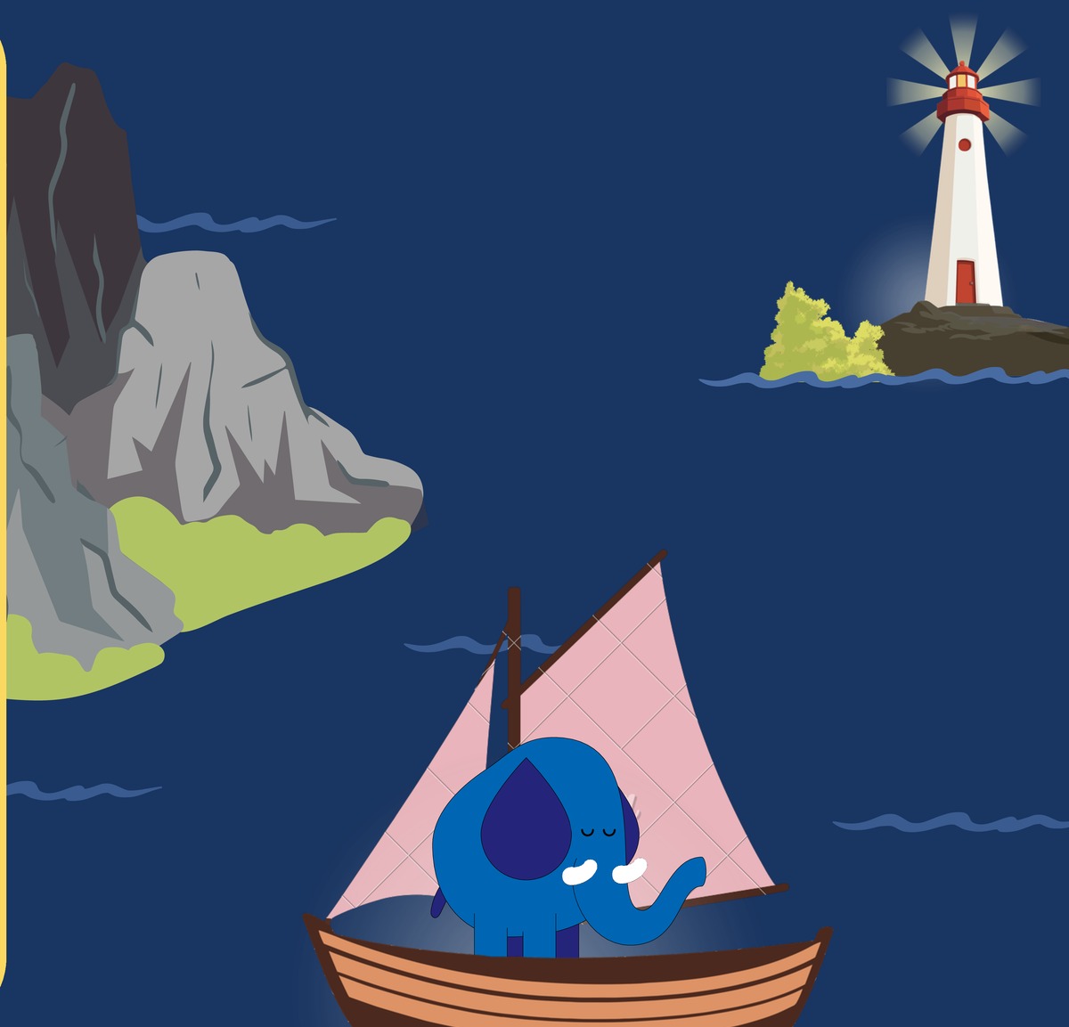 Tutu sailing toward the lighthouse safe haven